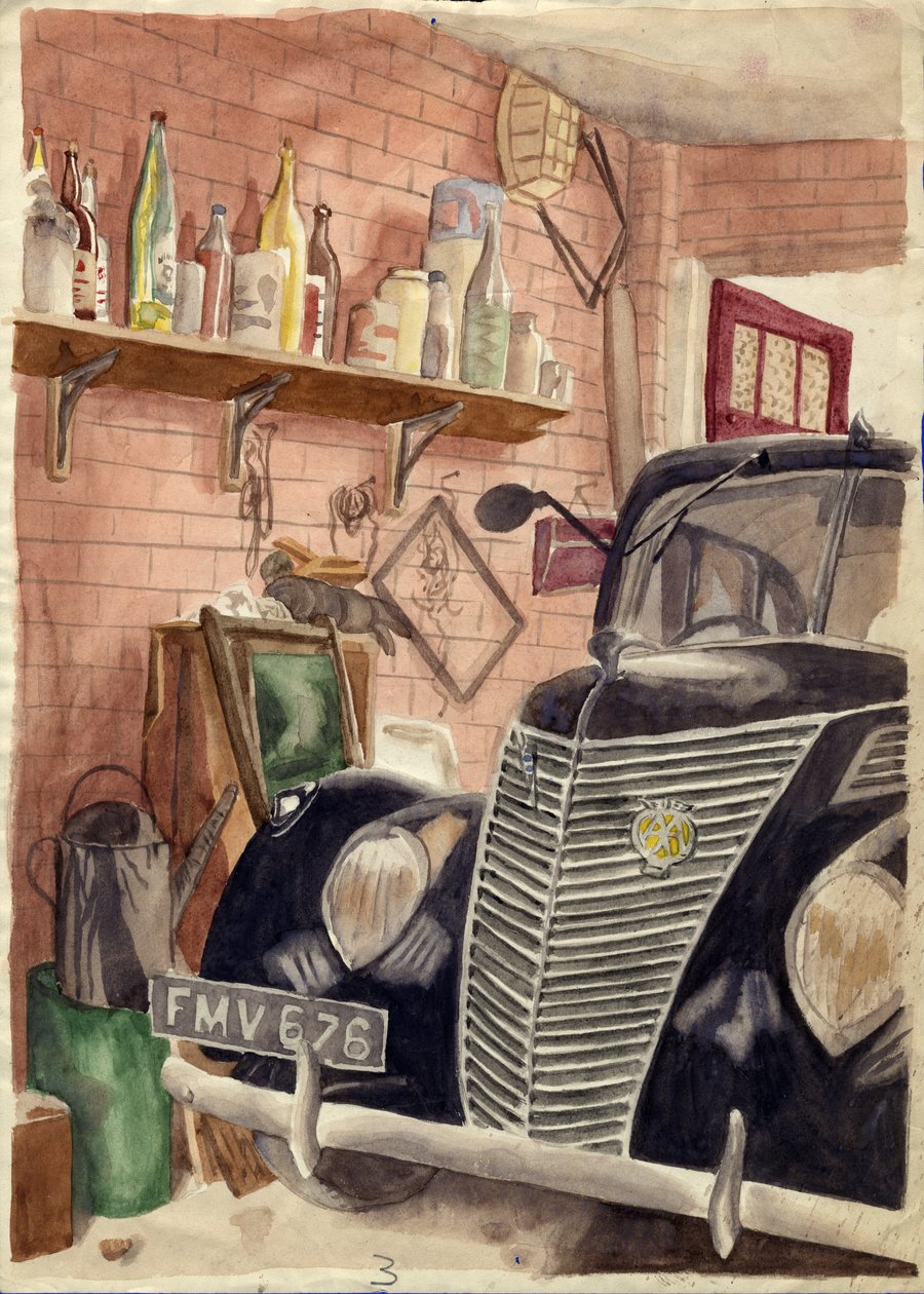 Samochód w garażu, ok. 1950. autorstwa Shirley Markham
