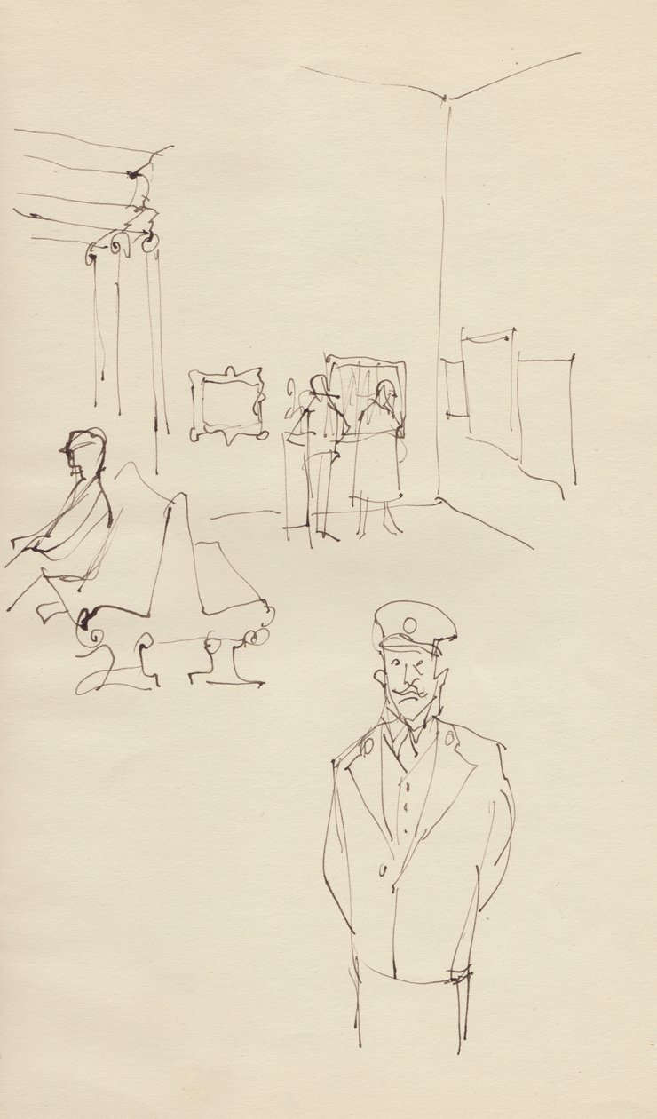 Strażnik w galerii sztuki, ok. 1950. autorstwa Shirley Markham