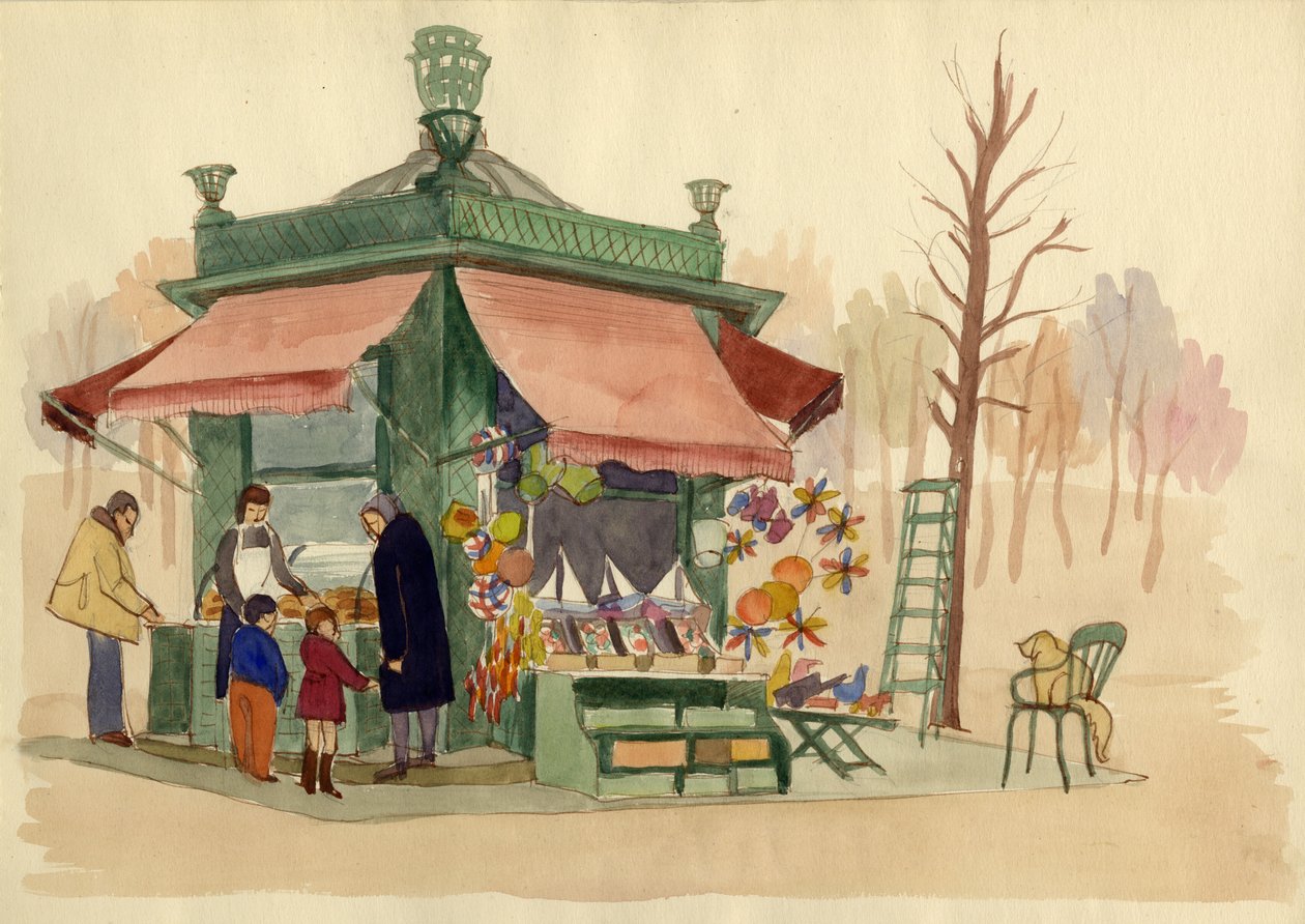 Kiosk z zabawkami, Paryż, Francja, ok. 1951. autorstwa Shirley Markham