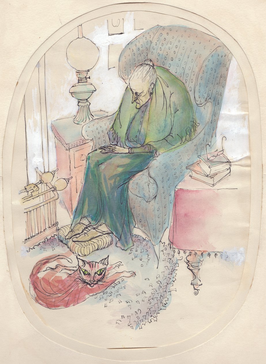 Stara kobieta i kot, 1951. autorstwa Shirley Markham