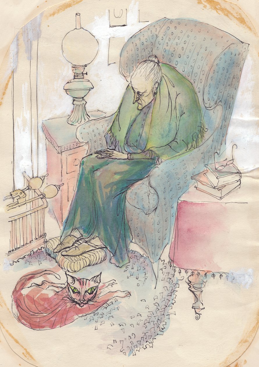 Stara kobieta i kot, 1951. autorstwa Shirley Markham