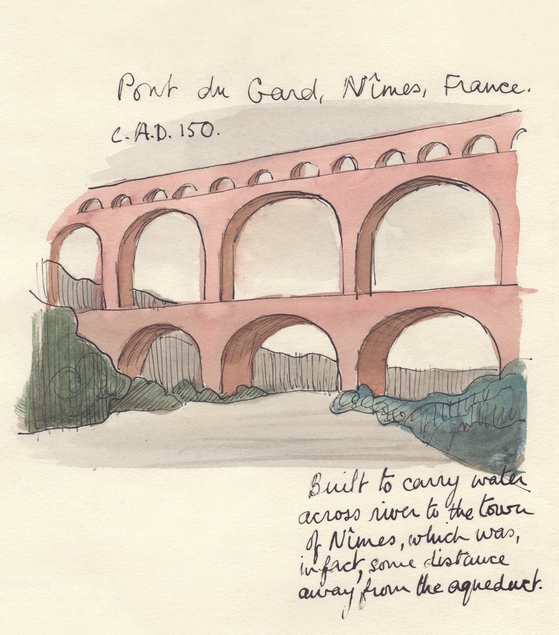 Pont du Gard, Nimes, Francja, 1951. autorstwa Shirley Markham
