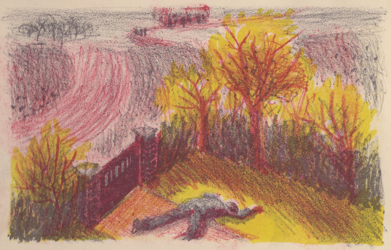 Scena z Niewidzialnego człowieka: ciało w ogrodzie, 1953. autorstwa Shirley Markham