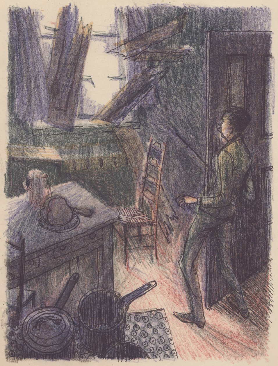Scena z Niewidzialnego człowieka: wybicie okna, 1953. autorstwa Shirley Markham