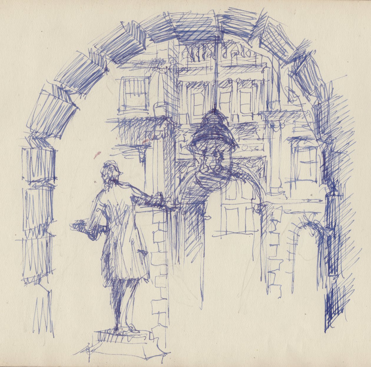 Posąg Joshua Reynolds w Royal Academy, Londyn, c1950. autorstwa Shirley Markham