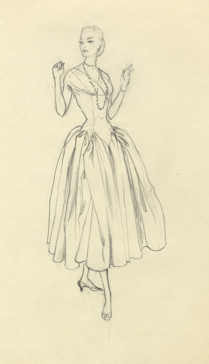 Kobieta w sukience z wąską talią, ok. 1952 r. autorstwa Shirley Markham
