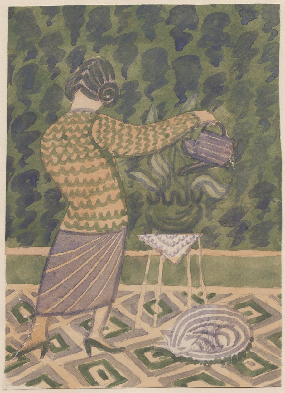 Kobieta podlewająca rośliny, ok. 1951 r. autorstwa Shirley Markham