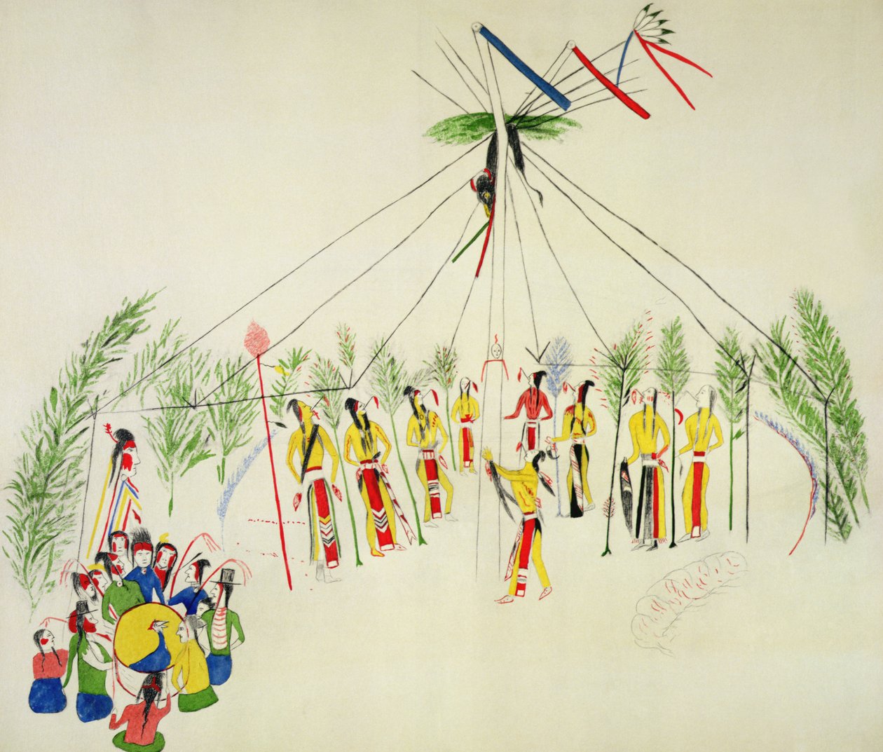 Shoshone Sun Dance (pigment na muślinie) autorstwa Shoshone Katsikodi School