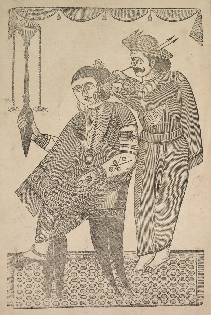 Fryzjer czyszczący ucho kurtyzany autorstwa Shri Gobinda Chandra Roy
