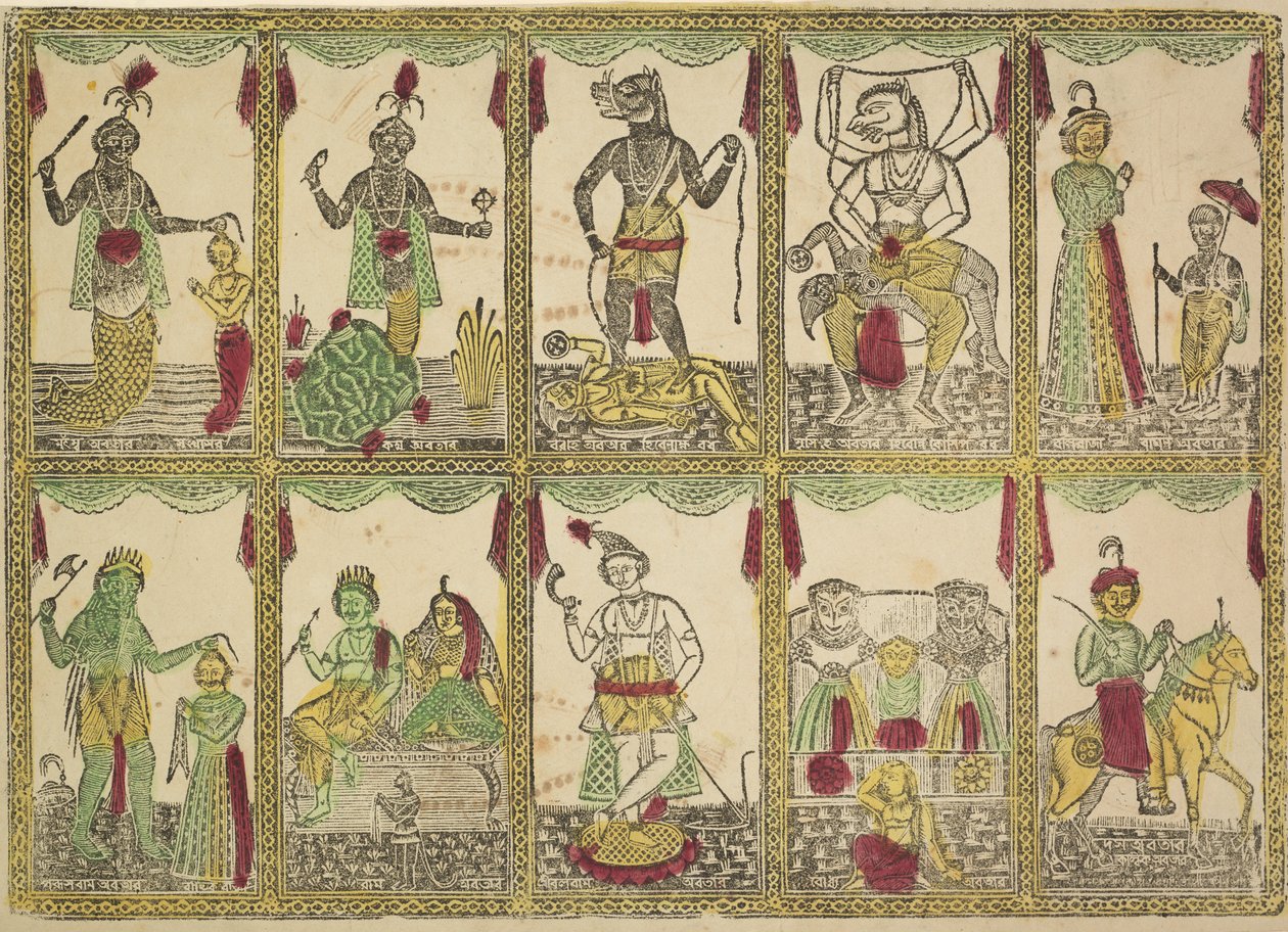 Das Avataras, Dziesięć Wcieleń Wisznu (verso) autorstwa Shri Gobinda Chandra Roy