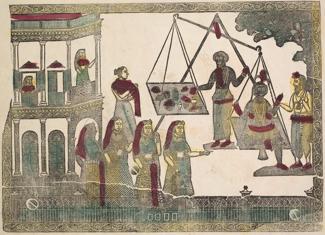 Kryszna ważony w stosunku do cennych przedmiotów, XIX wiek. autorstwa Shri Gobinda Chandra Roy