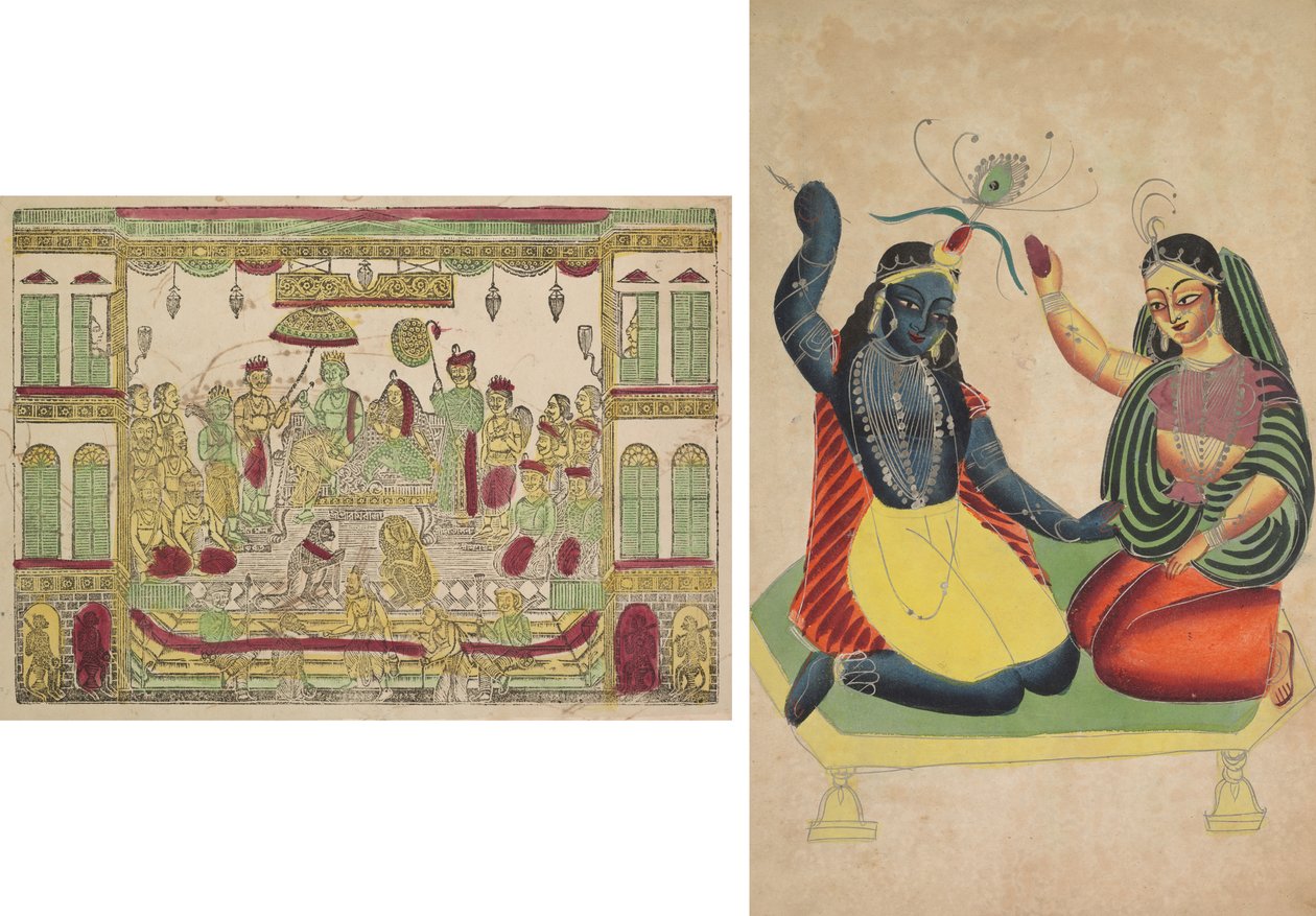 Rama i Sita w Pałacu Królewskim (rekto); Radha i Kryszna (odwrotnie) autorstwa Shri Gobinda Chandra Roy
