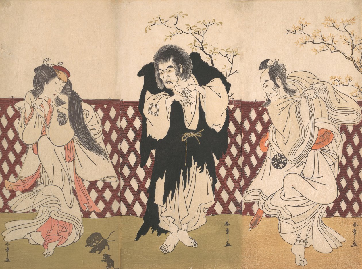 Ichikawa Danjuro IV w roli mnicha Mongaku ze sztuki Hana-zumo Genji-biki, 1775. autorstwa Shunsho