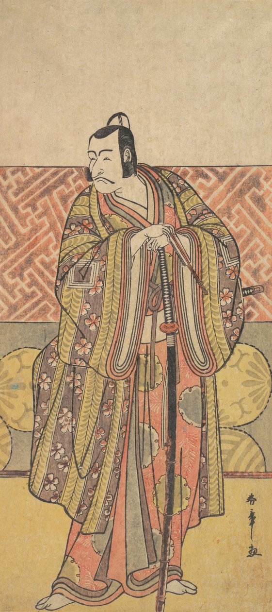 Ichikawa Danjuro V jako Kudo Suketsune, bogato ubrany, oparty na mieczu, koniec XVIII wieku. autorstwa Shunsho