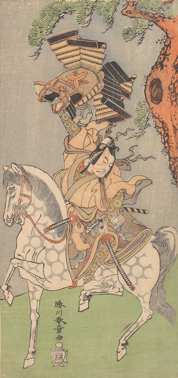Ichikawa Danjuro V jako wojownik dosiadający szarego konia, 1771. autorstwa Shunsho