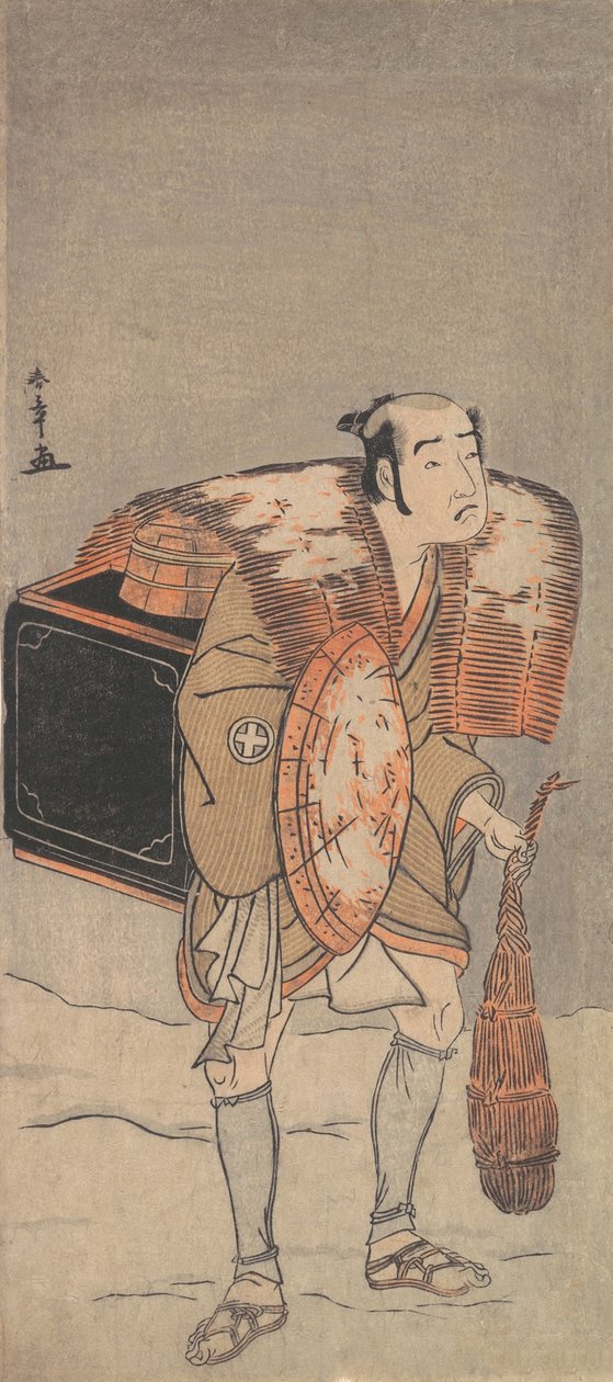 Otani Tomoemon jako handlarz brnący przez śnieg, ca. 1778. autorstwa Shunsho