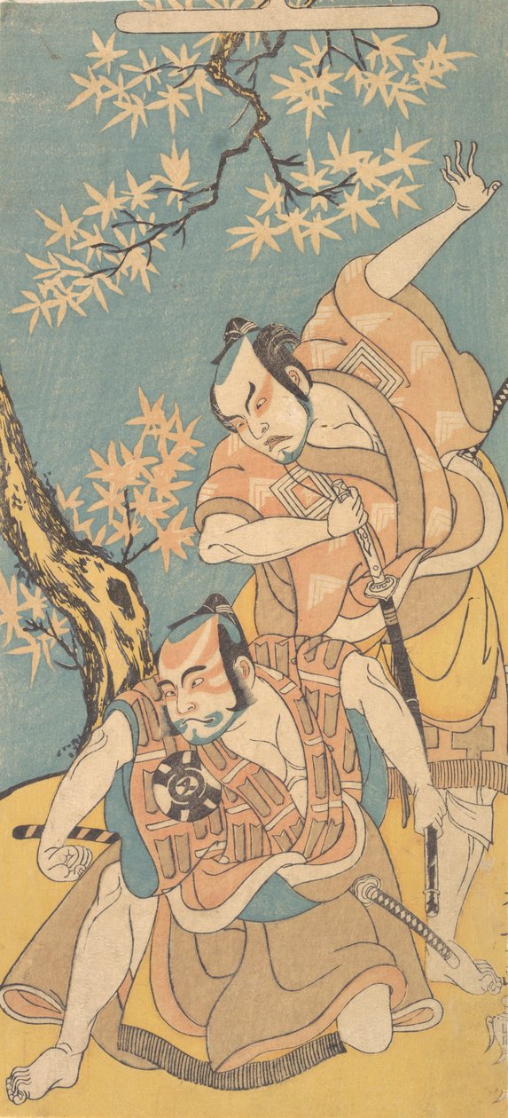 Scena z dramatu Otokoyama Yunzei Kurabe, 12. miesiąc, 1768. autorstwa Shunsho