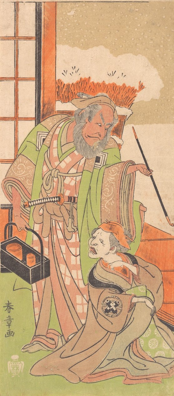 Scena z drugiego aktu dramatu Kawaranu Hana Sakae Hachinoki, 12 miesiąc 1769. autorstwa Shunsho