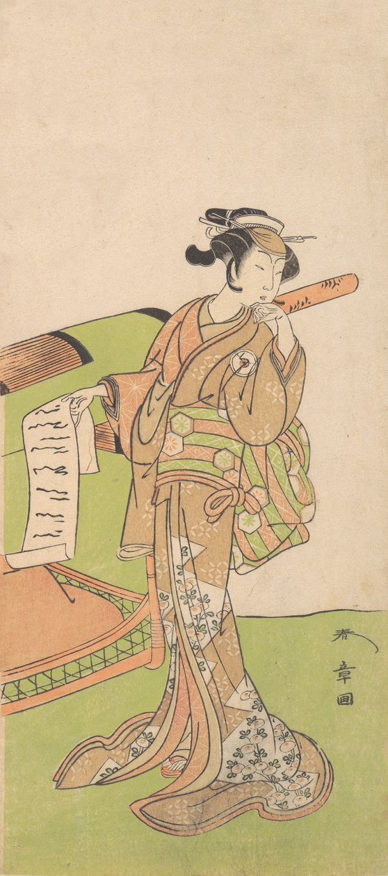 Aktor Iwai Hanshiro IV w roli kobiecej, stojący obok śmieci, 1726-1792. autorstwa Shunsho