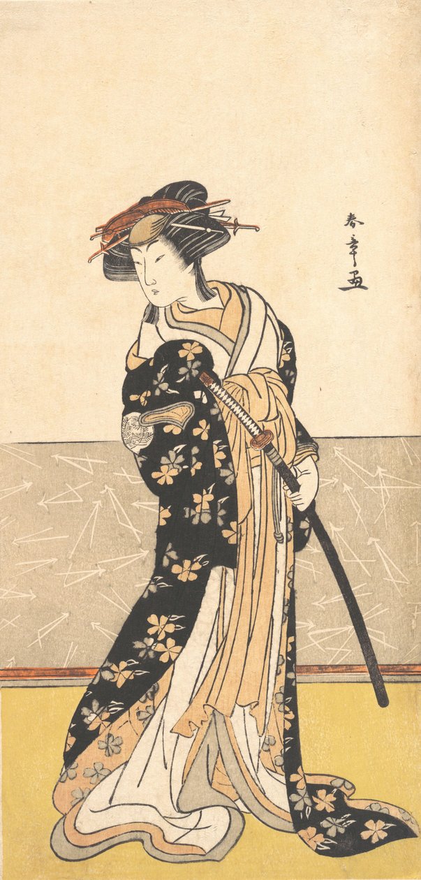 Aktor Nakamura Riko, jako Kurtyzana z Mieczem, ca. 1780. autorstwa Shunsho