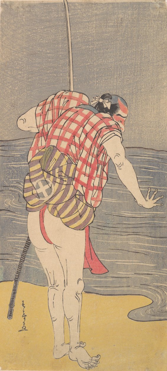 Aktor Otani Hiroemon III jako Człowiek gotowy do brodzenia w morzu z wyciągniętym mieczem, ca. 1775. autorstwa Shunsho