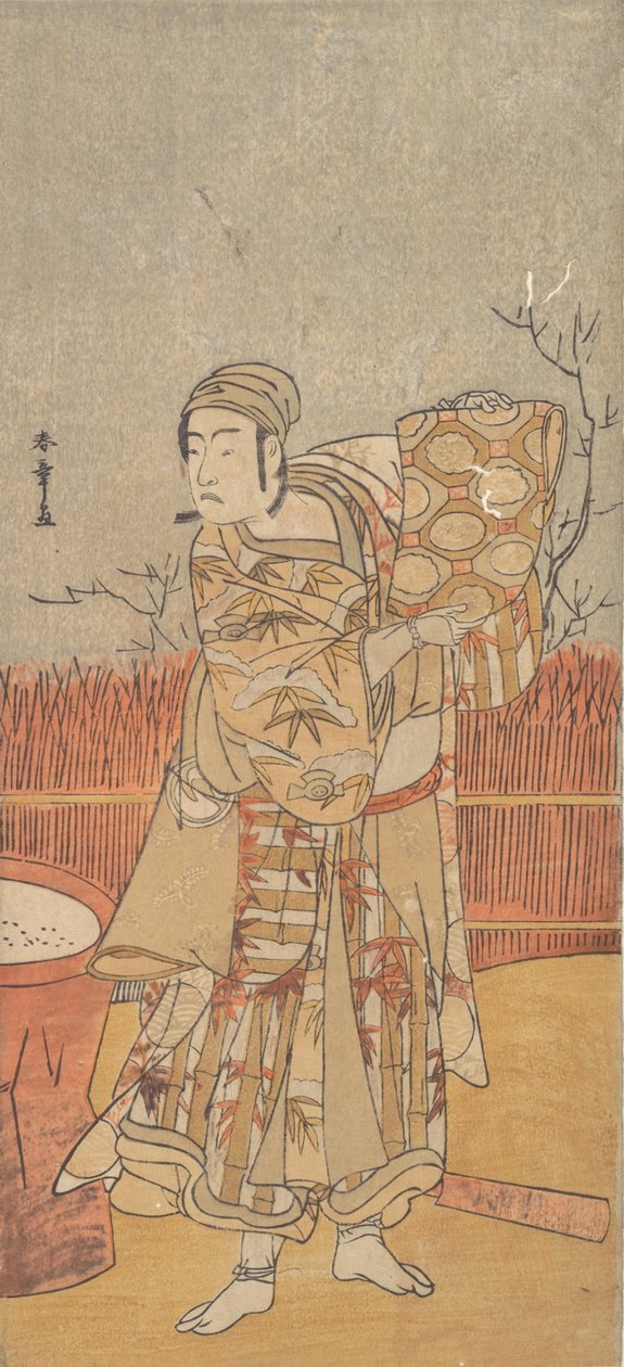 Aktor Sawamura Sojuro III trzymający kawałek brokatu, koniec XVIII wieku. autorstwa Shunsho
