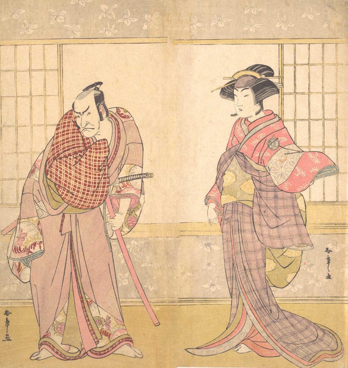 Piąty Ichikawa Danjuro jako mężczyzna stojący w pokoju, ca. 1780. autorstwa Shunsho
