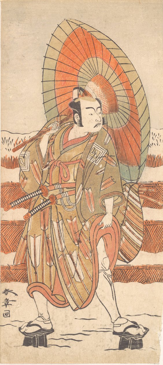 Drugi Ichikawa Yaozo jako samuraj stojący na śniegu, prawdopodobnie 1774. autorstwa Shunsho