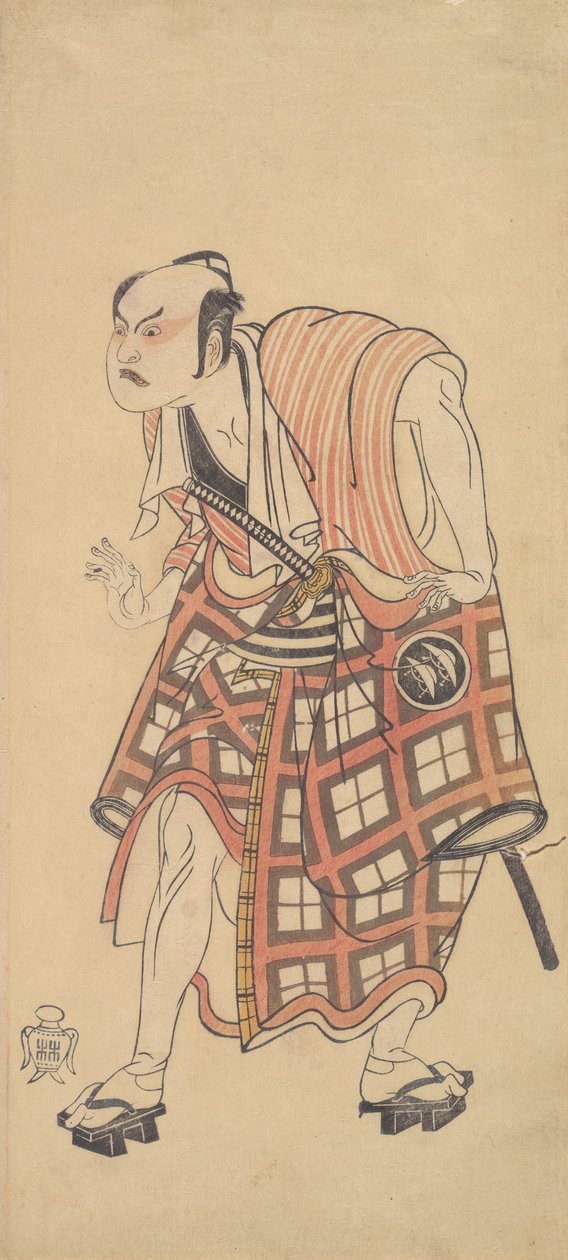 Drugi Nakajima Mihoemon jako człowiek stojący z głową pochyloną do przodu, 1768 lub 1769. autorstwa Shunsho