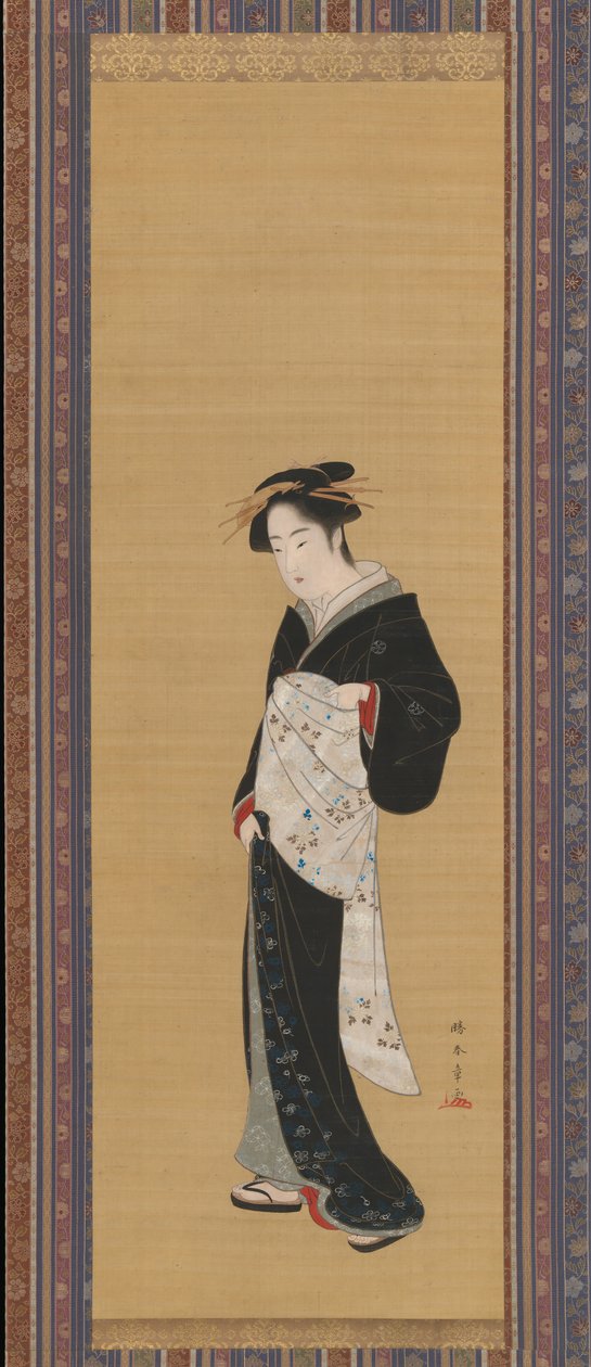 Kobieta w czarnym kimonie, 1783-89. autorstwa Shunsho