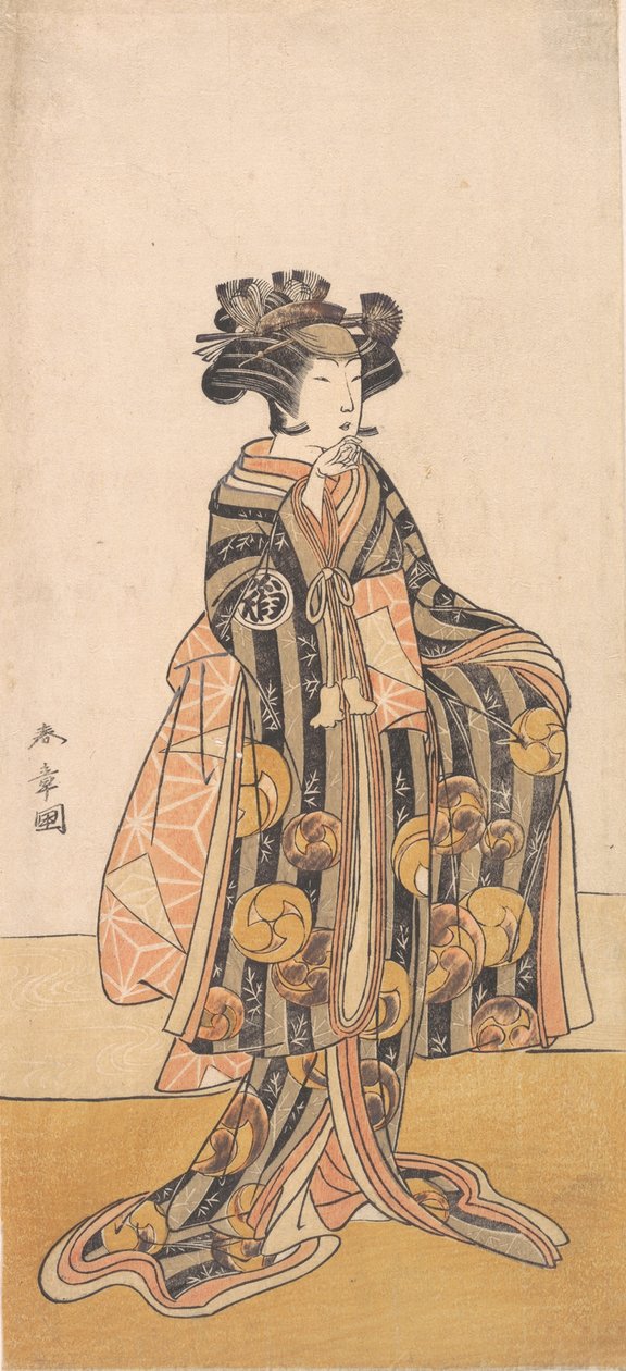 Yoshizawa Iroha jako kobieta Tomoe Gozen stojąca na brzegu, 1774 lub 1775. autorstwa Shunsho