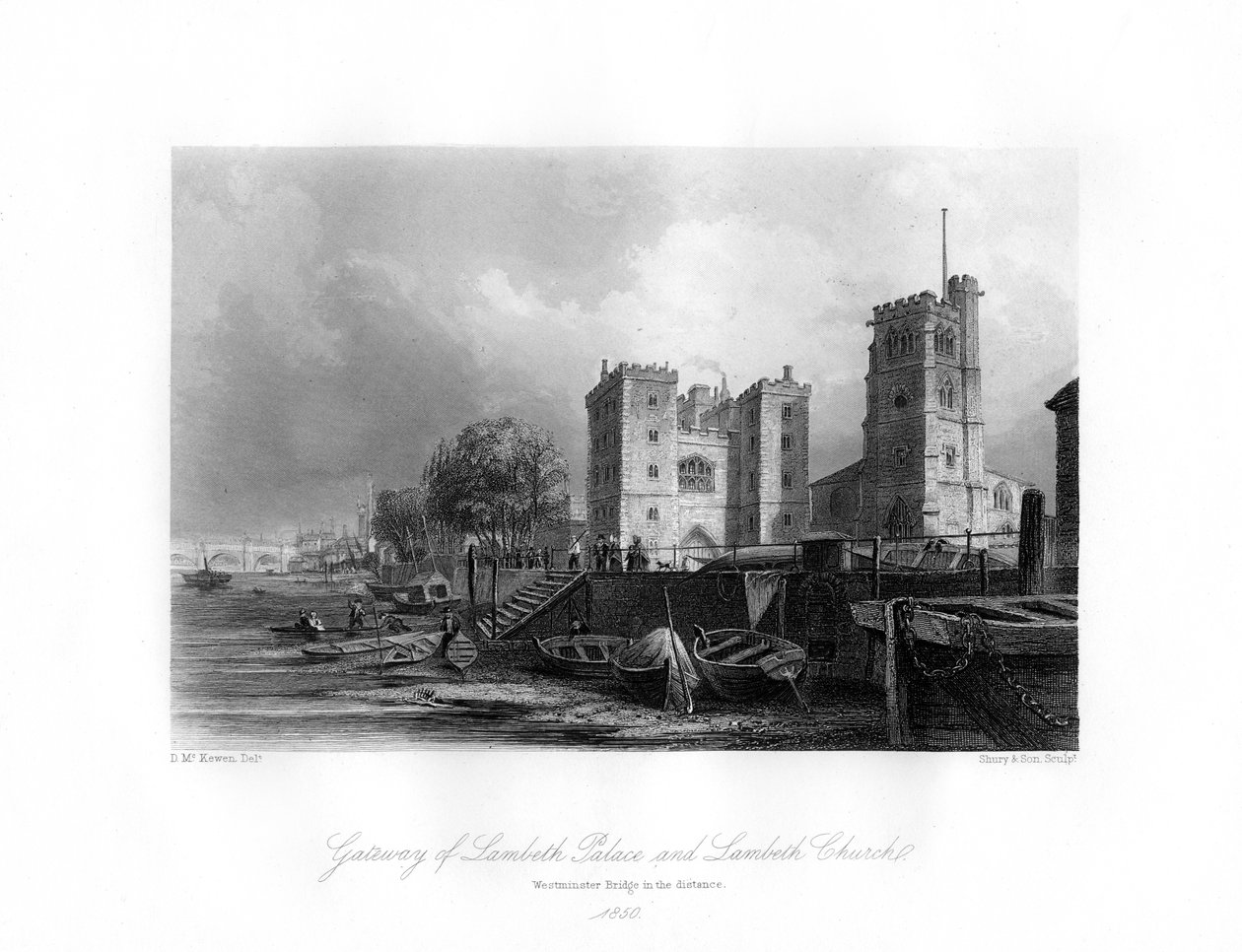 Pałac i kościół Lambeth, Lambeth, 1850 autorstwa Shury and Son
