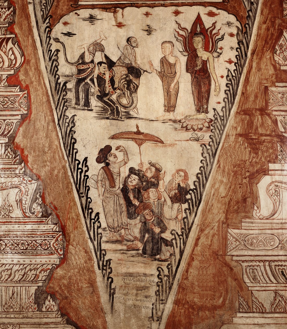 Fragment muralu - Budda myli heretyków, 1734 autorstwa Siamese School