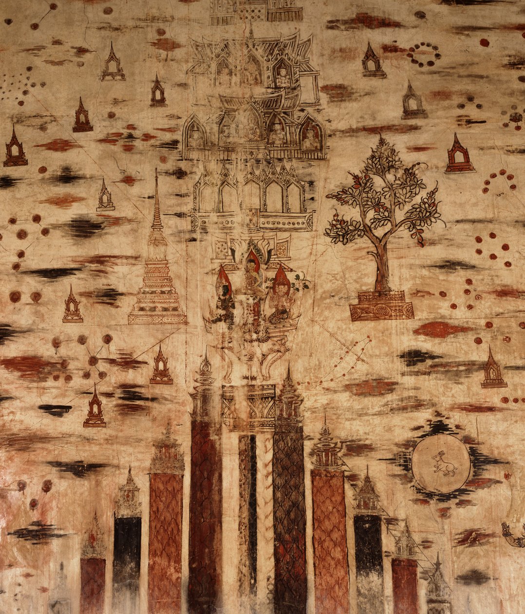 Mural przedstawiający górę Meru, 1734 (malowanie na kamieniu) autorstwa Siamese School