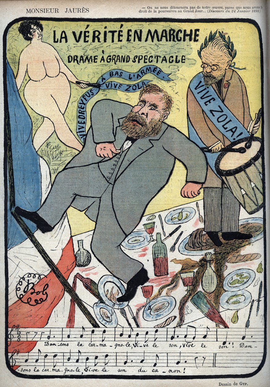Afera Dreyfusa - Monsieur Jaures - La Verite en marche, dramat wielkiego spektaklu - żywy Dreyfus, Vive Zola, bas l