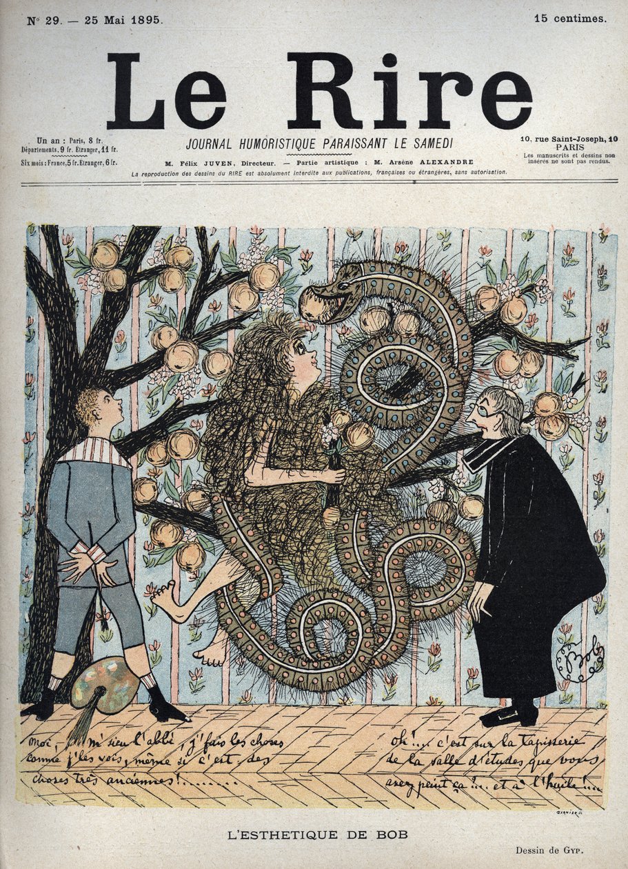 Ewa i wąż: „Estetyka Boba” – Humorystyczny rysunek Gypa (Sibylle Gabrielle Marie Antoinette Riquetti de Mirabeau, hrabina Martel de Janville) (1849-1932) – „Śmiech””, 25 maja autorstwa Sibylle Gabrielle de Riquetti de Mirabeau