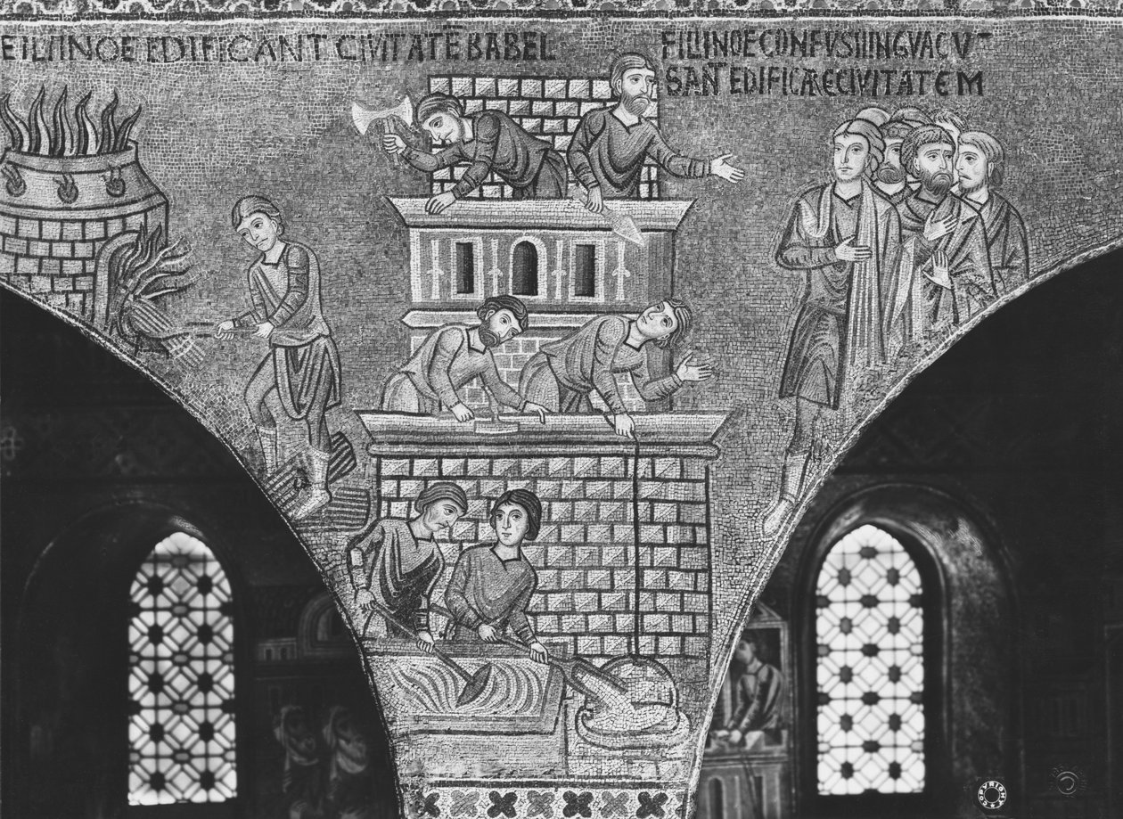Budowa wieży Babel (mozaika) autorstwa Sicilian School