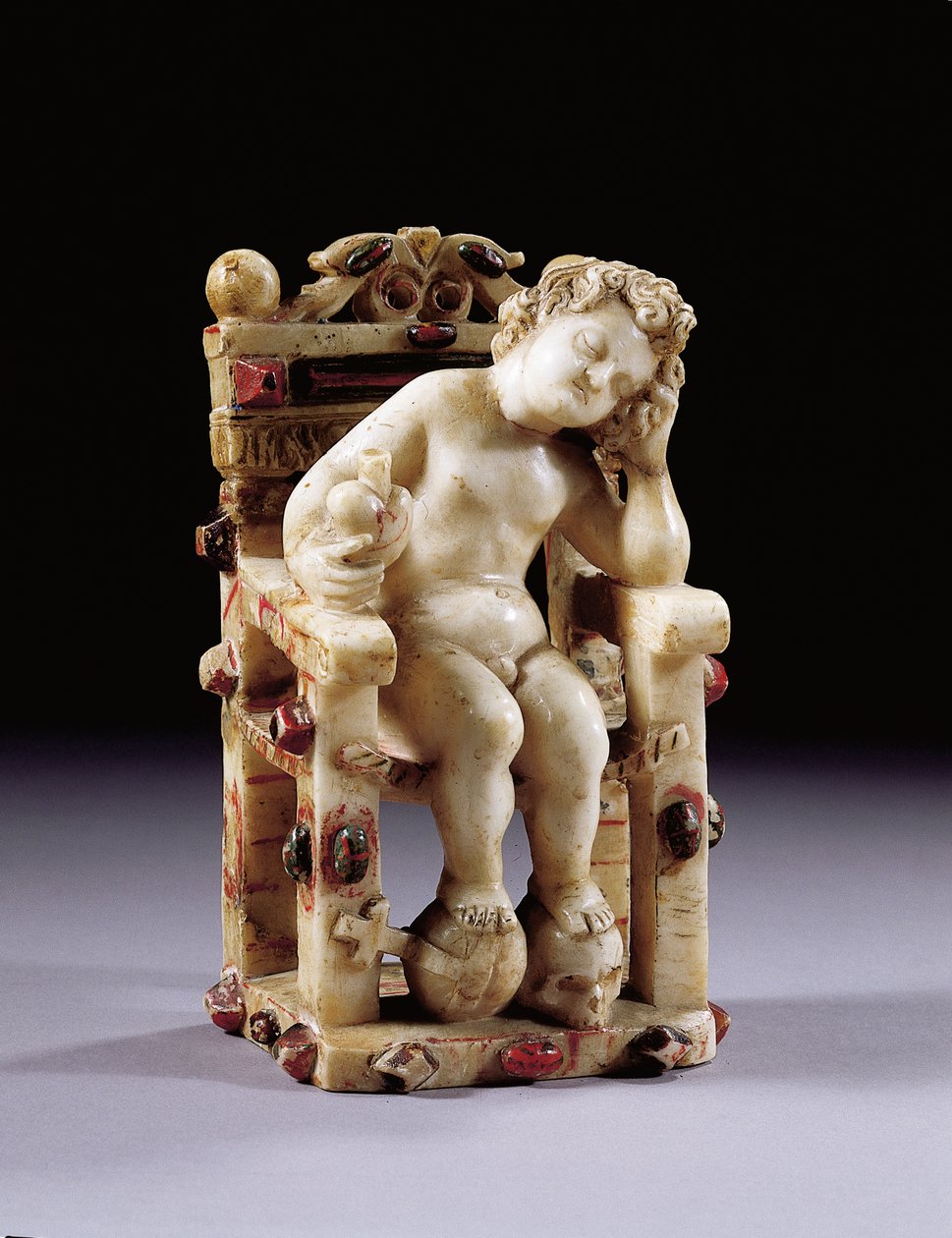 Figura Dzieciątka Jezus siedzącego na tronie, początek XVII w. (pozłacana polichromowana rzeźbiony alabaster) autorstwa Sicilian School
