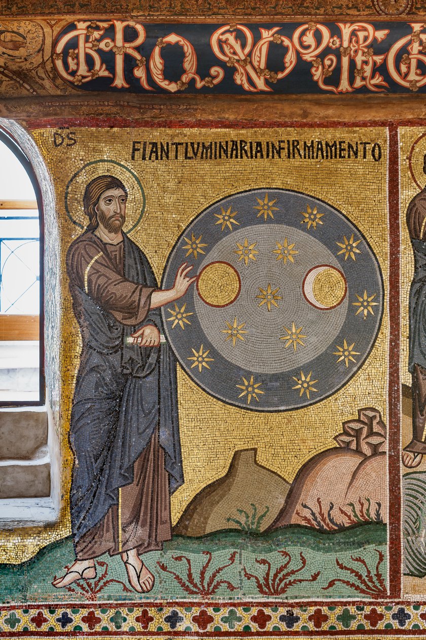 Kaplica Palatyńska (Bazylika), cykl mozaik na Starym Testamencie, cykl Stworzenia: "Stworzenie Gwiazd", XII w. autorstwa Sicilian School