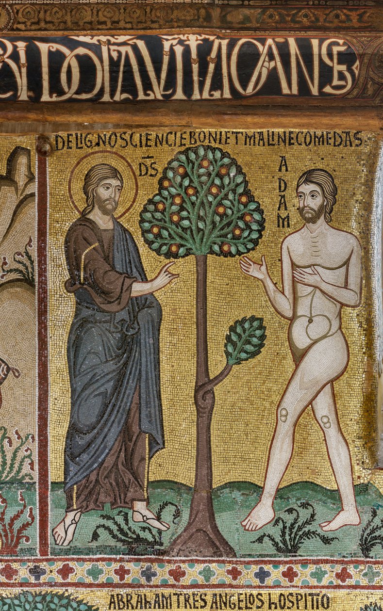 Kaplica Palatyńska (Bazylika), cykl mozaik na Starym Testamencie, cykl Stworzenia: "Bóg wprowadził Adama do Edenu", XII w. autorstwa Sicilian School
