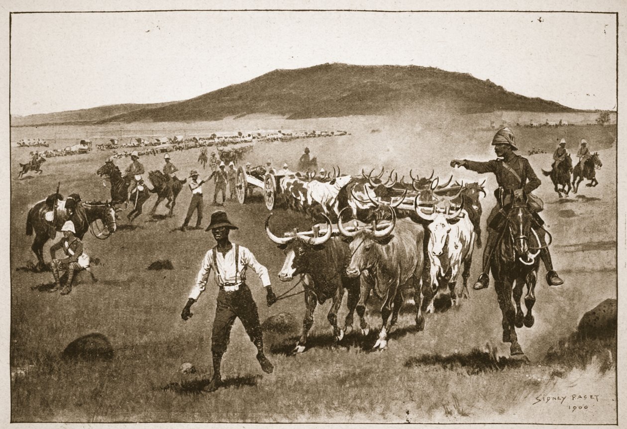 Przedstawienie pięciocalowych dział oblężniczych, ilustracja z „Battles of the Nineteenth Century”, tom. VI: Wojna burska z lat 1899-1900