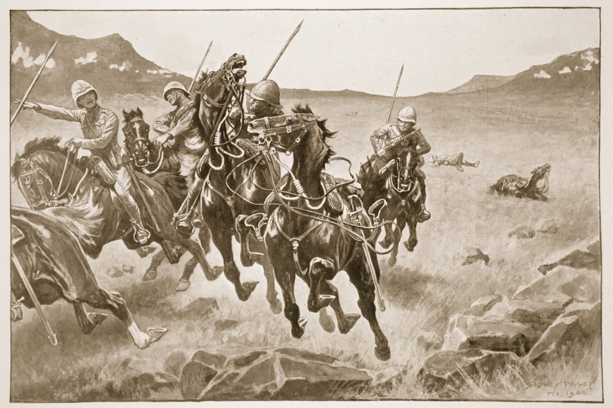 Bieganie za rękawicą: Lancer Patrol pod krzyżowym ostrzałem, ilustracja z „Bitwy XIX wieku, tom. VI: Wojna burska z lat 1899-1900