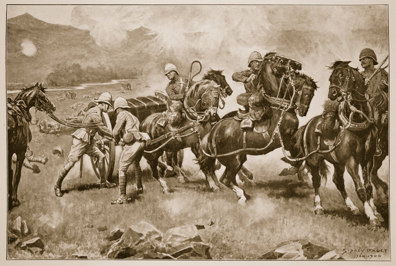 Bitwa pod Colenso - ostatnia desperacka próba ocalenia dział 14. i 66. baterii, 1900 r. autorstwa Sidney Paget