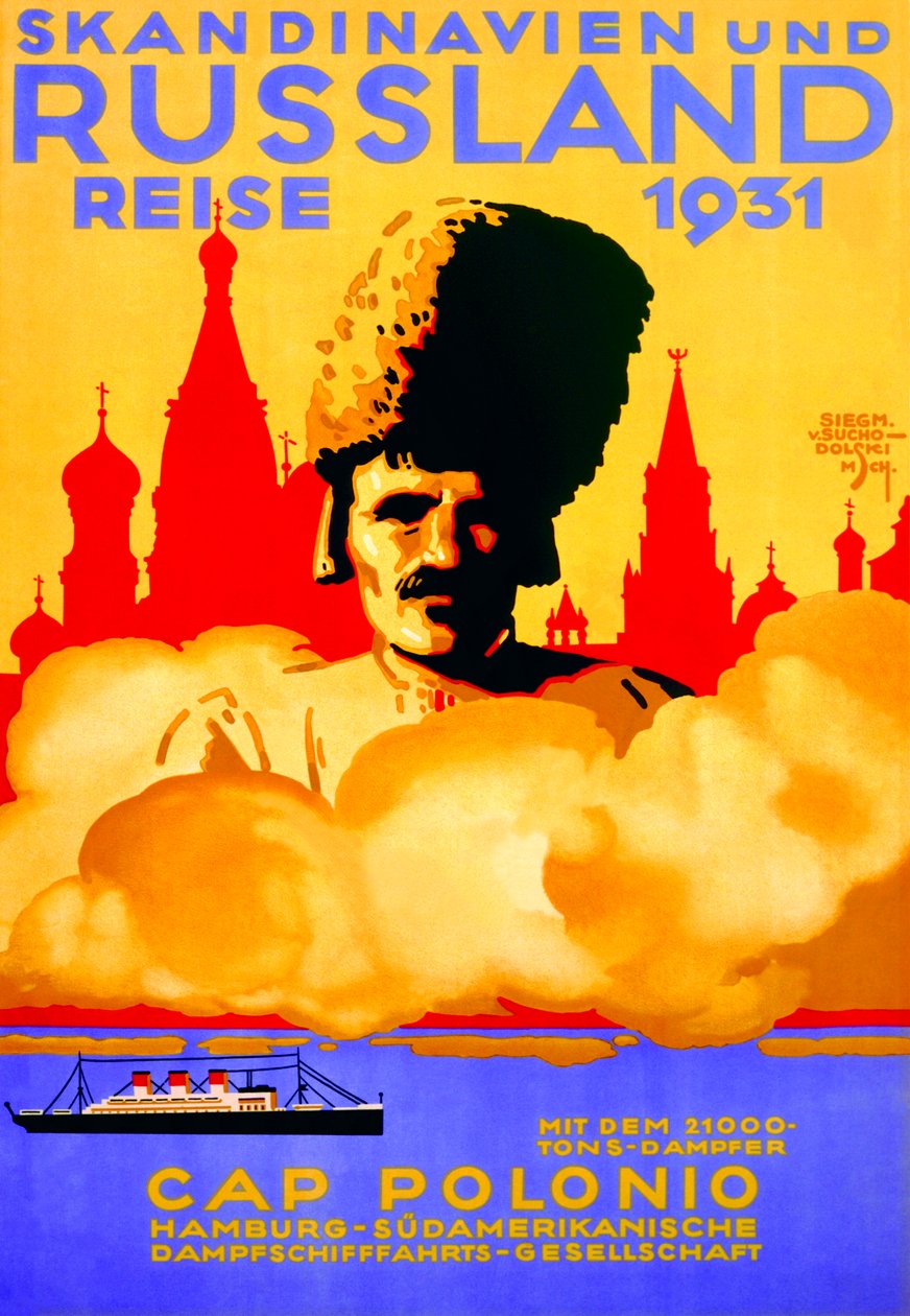 „Rejsy po Skandynawii i Rosji”, plakat reklamujący linię południową Hamburga, 1931 autorstwa Siegmund von Suchodolski