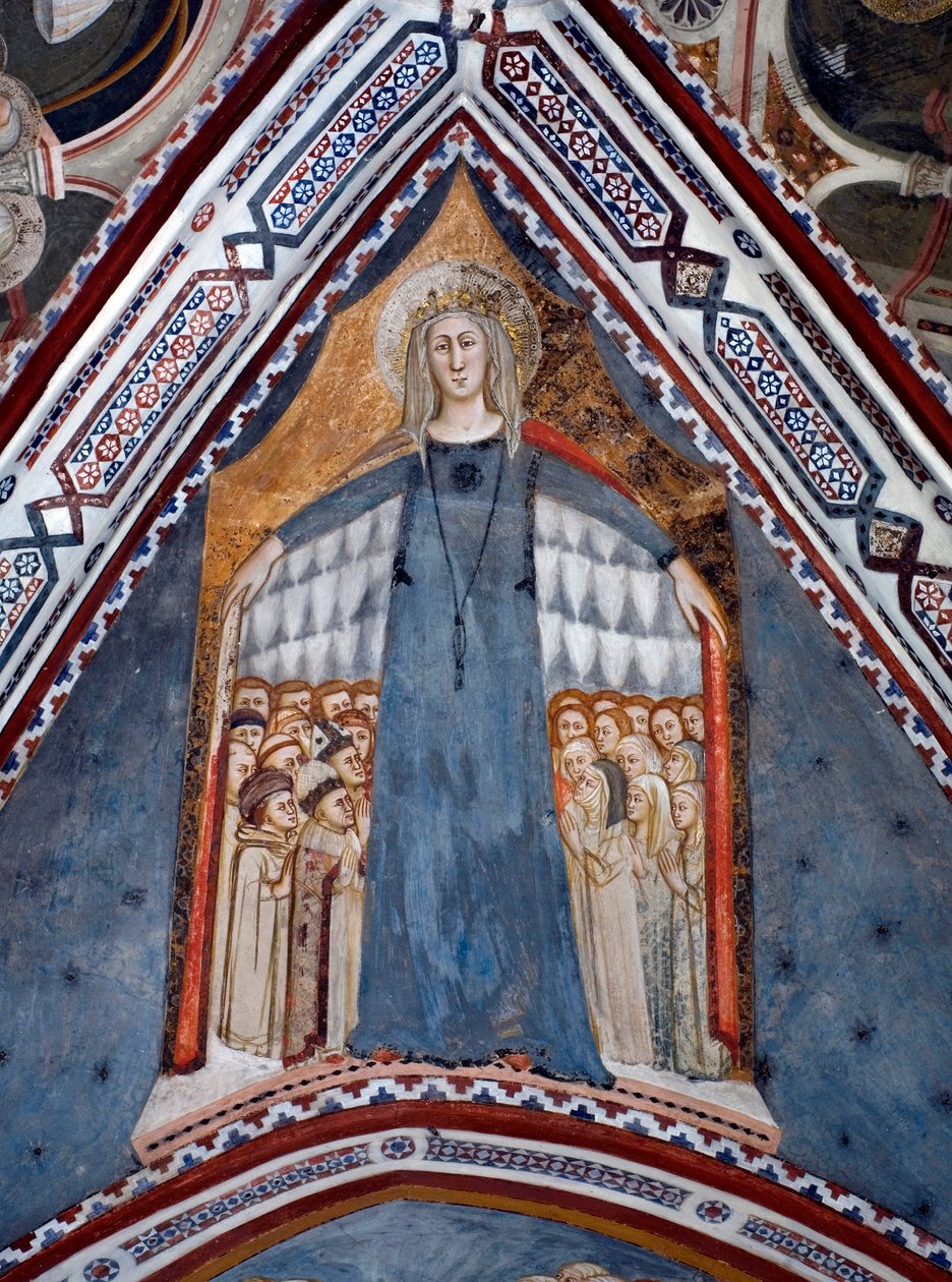 Reprezentacja Matki Boskiej Matki Kościoła Fresk kaplicy Najświętszej Marii Panny wykonany przez Szkołę Sieneńską z XIV wieku - Klasztor Św. Benedeta (Sacro Speco), Subiaco (Rzym), Włochy autorstwa Sienese School