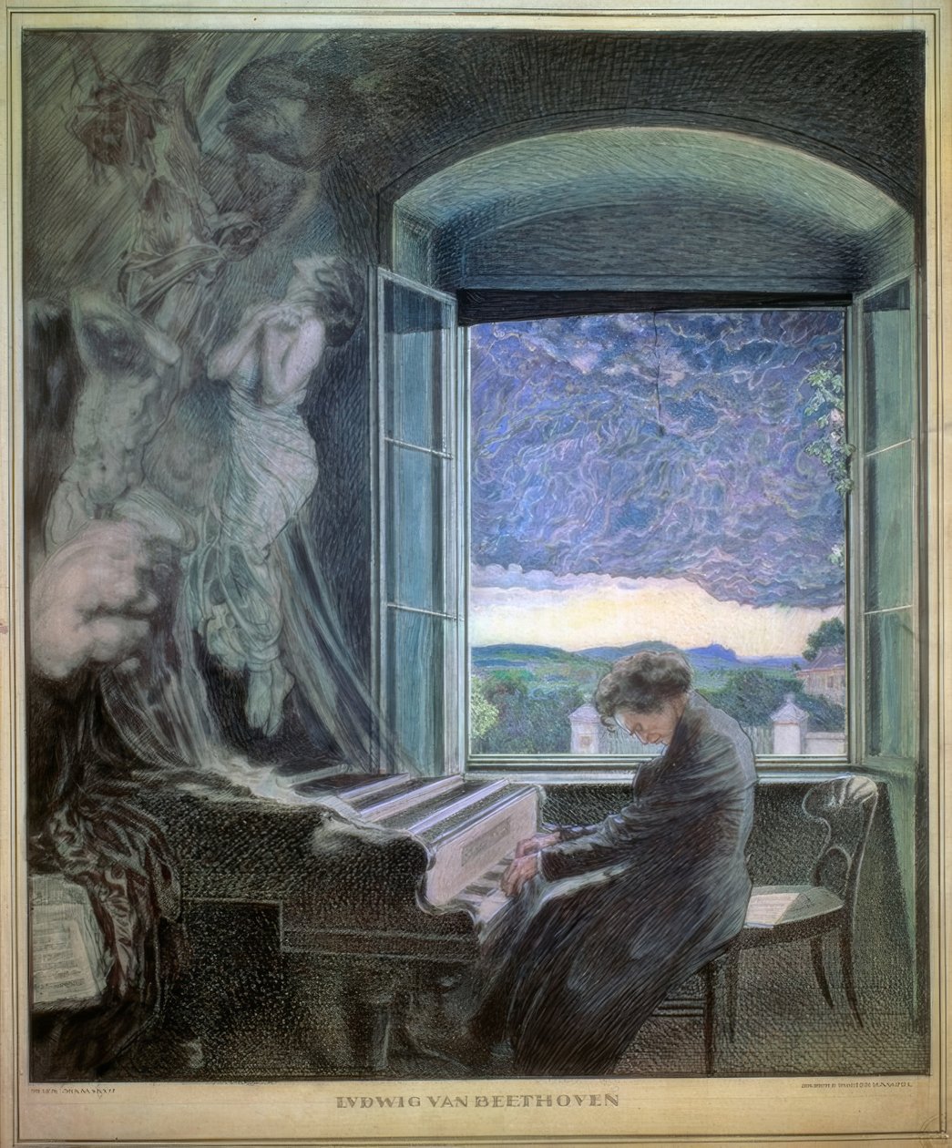 Alegoria Beethovena jako muzycznego geniusza autorstwa Sigmund Walter Hampel