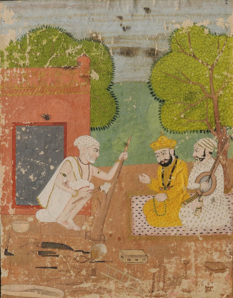 Guru Nanak z Mardaną w domu Bhai Lalu autorstwa Sikh School