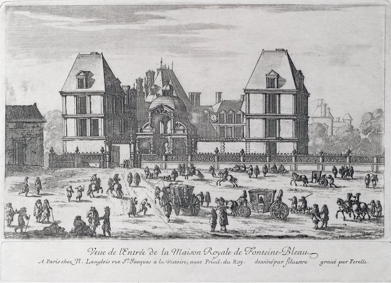 Wejście do pałacu królewskiego w Fontainebleau, rytowane przez Nicolasa (1631-c.93) lub Adama (1638-95) Perelle, wyd. Nicholas Langlois autorstwa Silvestre