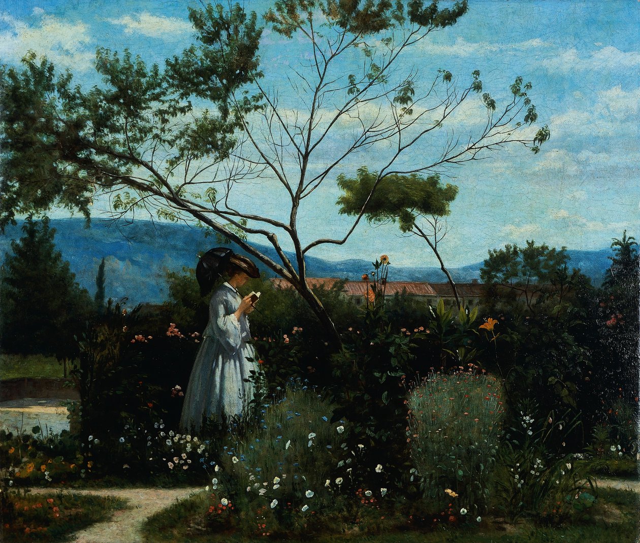 Wśród kwiatów w ogrodzie autorstwa Silvestro Lega (1826-1895). autorstwa Silvestro Lega