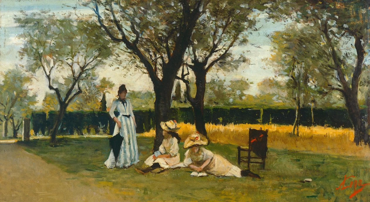 W willi Poggio Piano, by Silvestro Lega (1826-1895), olej na desce, 34x60,5cm autorstwa Silvestro Lega